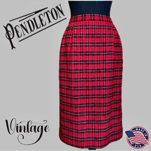 Pendleton Tartan Plaid Wool Pencil Skirt Lined Red Black (00 XXS Petite)